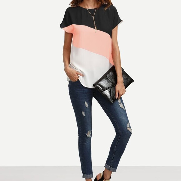 Tops - Color block Top with Button Closure